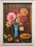 Blumenstrauß mit Obst und Holzdose (Boris Siemienkewitsch, 1966)