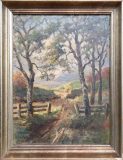 Bewaldete Landschaft mit Weg zwischen Zäunen (Ernst Marfels, 1951)