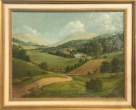 Hügelige Landschaft mit Brücke und Höfen (Otto Kainz)